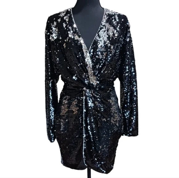 munroe embellished mini dress in black & silver Dundas Revolve Black Sequin Dress Munroe Embellished Mini Dress
